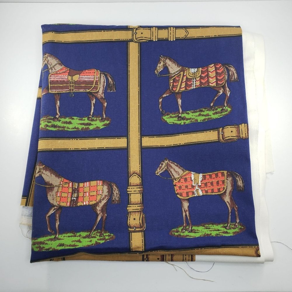 Vintage 5th Avenue Designs Horse Fabric Dupont Teflon Preshrunk 1984